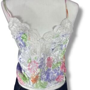 Vintage Floral Babydoll Tank Top Satin Women’s M Fairy Whimsy 90s Y2K Lingerie